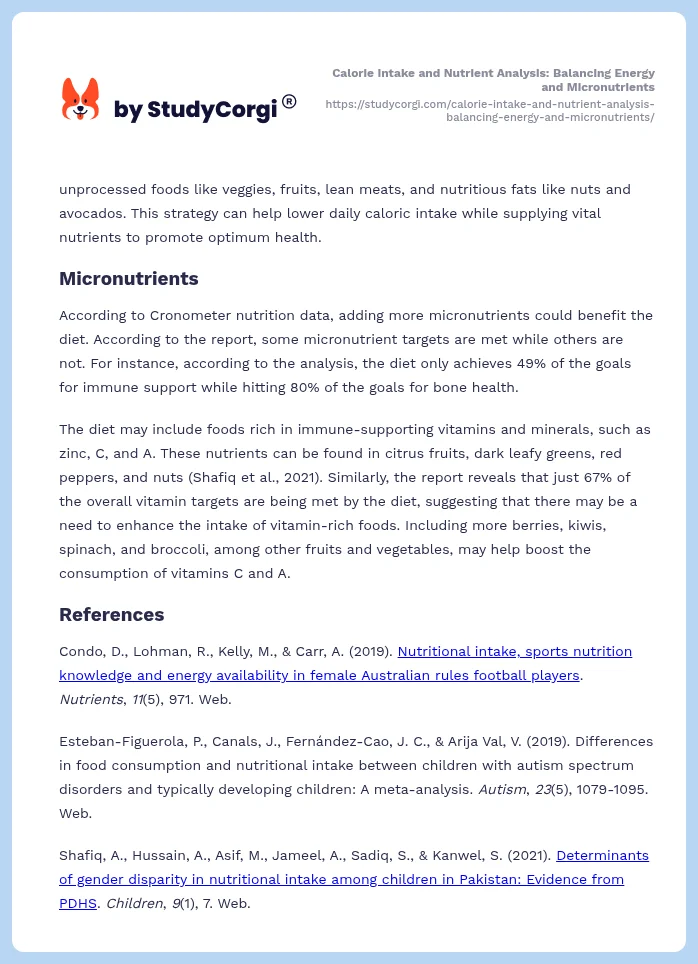 Calorie Intake and Nutrient Analysis: Balancing Energy and Micronutrients. Page 2