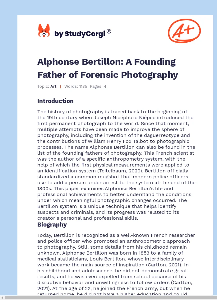 Alphonse Bertillon: A Founding Father of Forensic Photography. Page 1