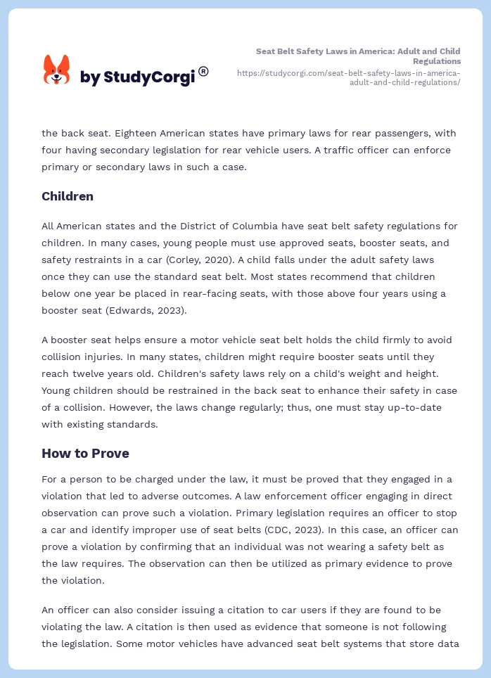 Seat Belt Safety Laws in America: Adult and Child Regulations. Page 2