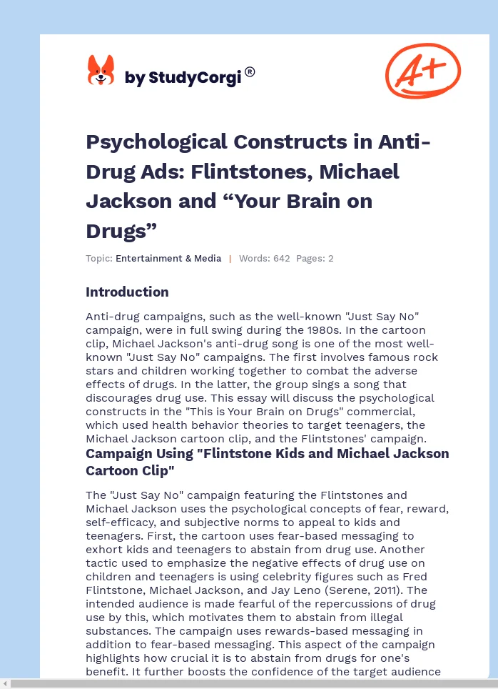 Psychological Constructs in Anti-Drug Ads: Flintstones, Michael Jackson and “Your Brain on Drugs”. Page 1