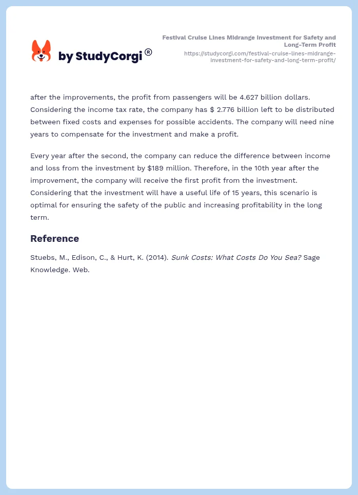 Festival Cruise Lines Midrange Investment for Safety and Long-Term Profit. Page 2