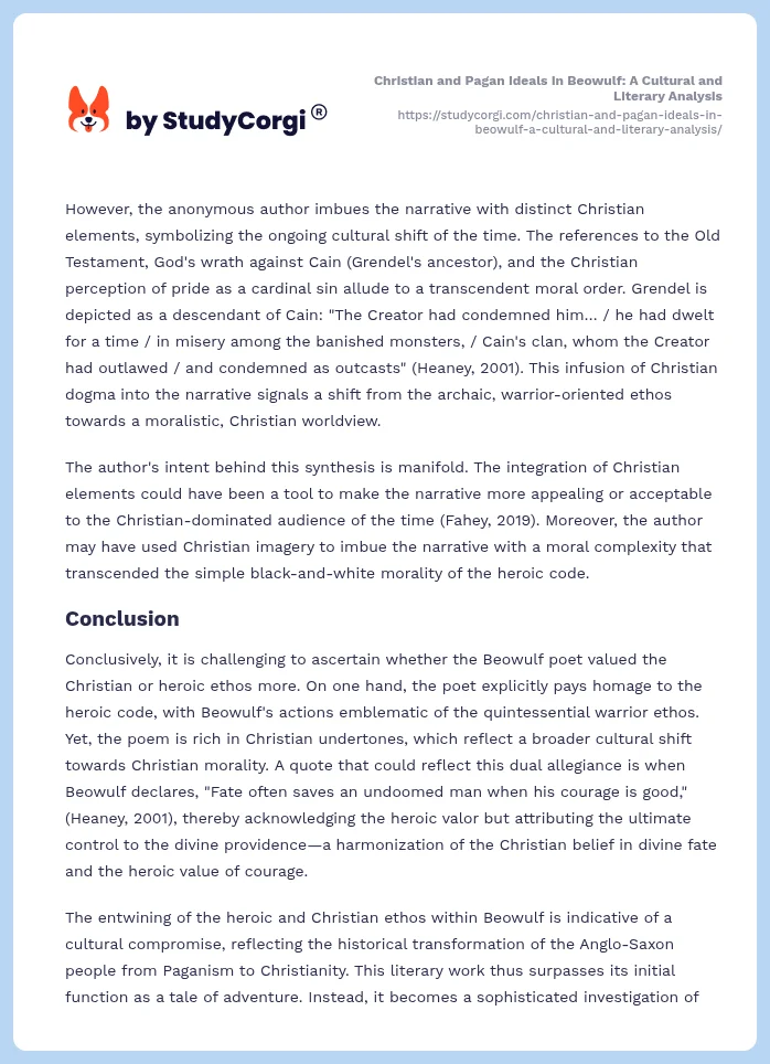 Christian and Pagan Ideals in Beowulf: A Cultural and Literary Analysis. Page 2