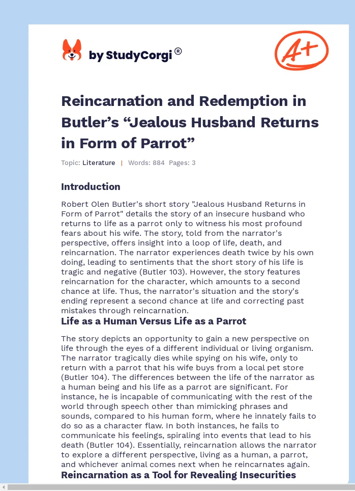 Reincarnation and Redemption in Butler’s “Jealous Husband Returns in Form of Parrot”. Page 1