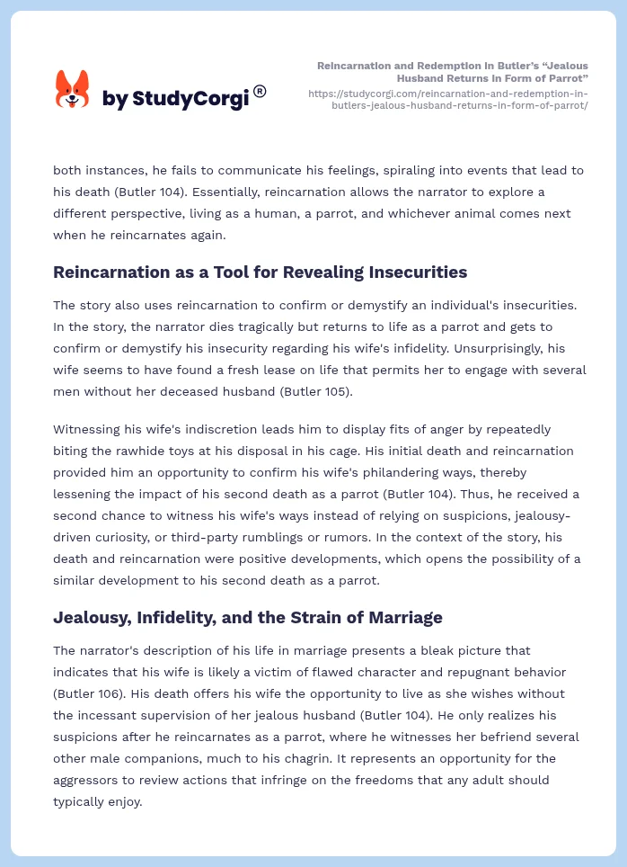 Reincarnation and Redemption in Butler’s “Jealous Husband Returns in Form of Parrot”. Page 2