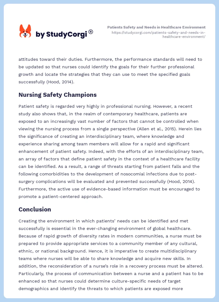 Patients Safety and Needs in Healthcare Environment. Page 2