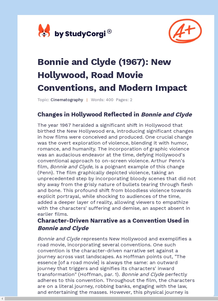 Bonnie and Clyde (1967): New Hollywood, Road Movie Conventions, and Modern Impact. Page 1