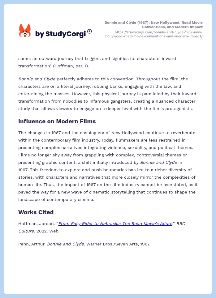 Bonnie and Clyde (1967): New Hollywood, Road Movie Conventions, and Modern Impact. Page 2