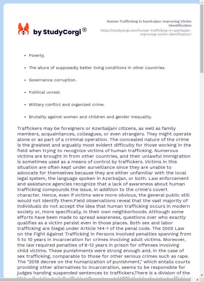 Human Trafficking in Azerbaijan: Improving Victim Identification. Page 2