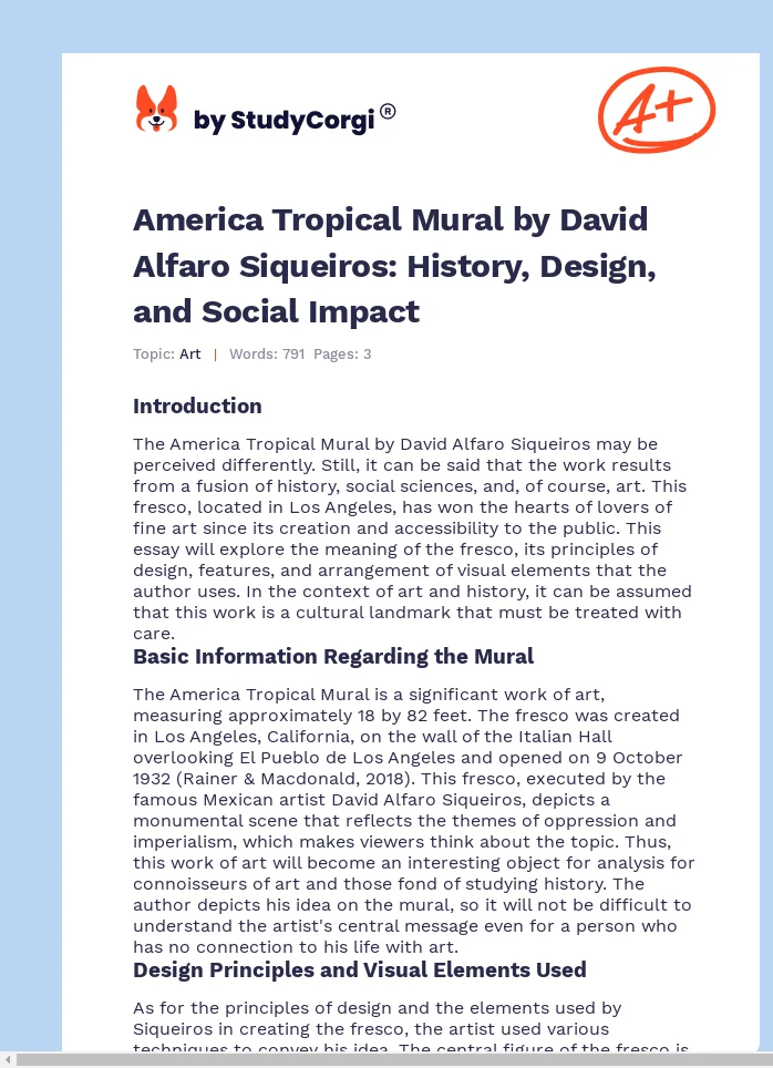America Tropical Mural by David Alfaro Siqueiros: History, Design, and Social Impact. Page 1