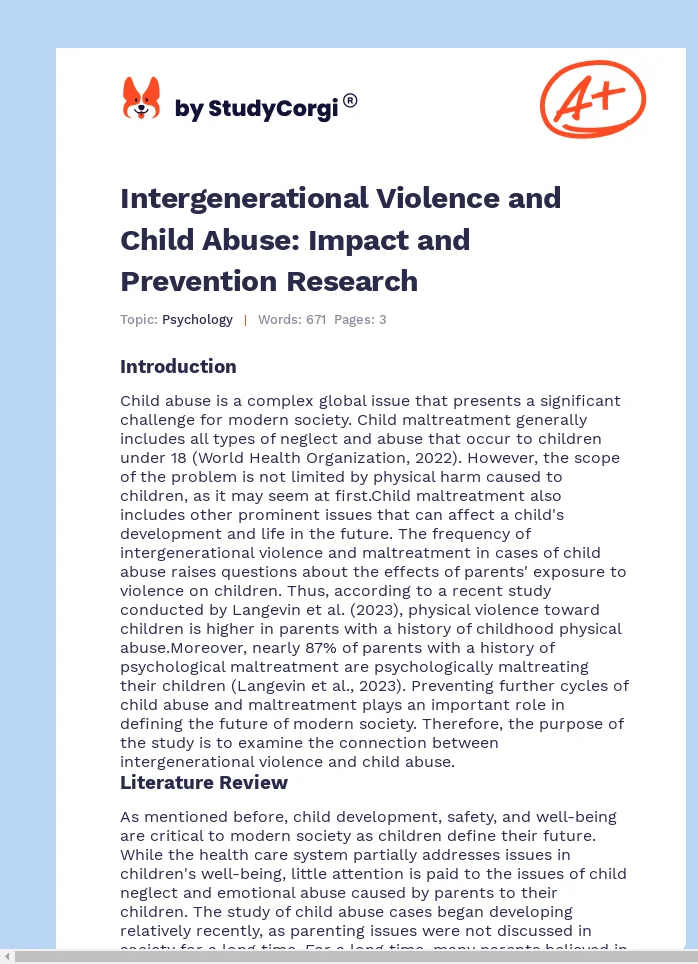 Intergenerational Violence and Child Abuse: Impact and Prevention Research. Page 1