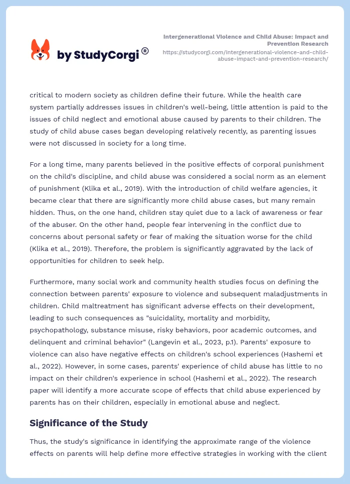 Intergenerational Violence and Child Abuse: Impact and Prevention Research. Page 2