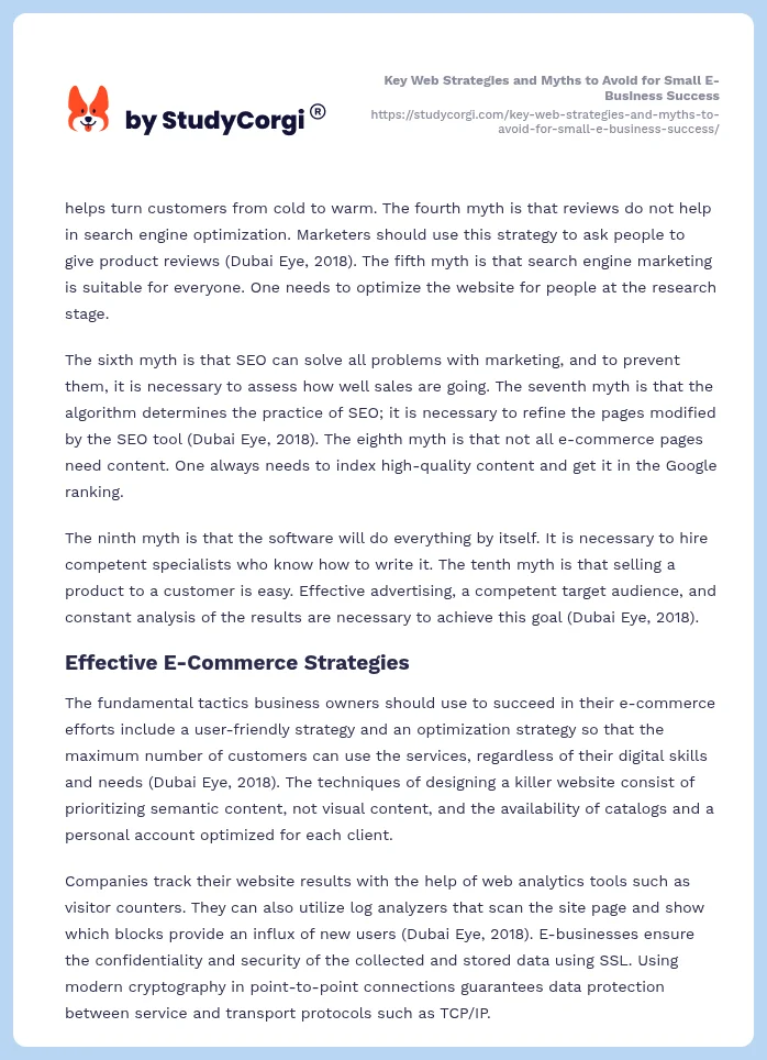 Key Web Strategies and Myths to Avoid for Small E-Business Success. Page 2