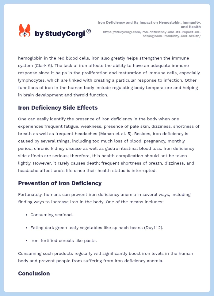 Iron Deficiency and Its Impact on Hemoglobin, Immunity, and Health. Page 2