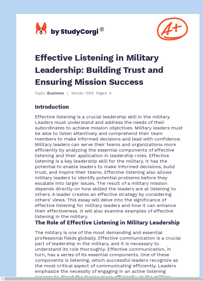 Effective Listening in Military Leadership: Building Trust and Ensuring Mission Success. Page 1