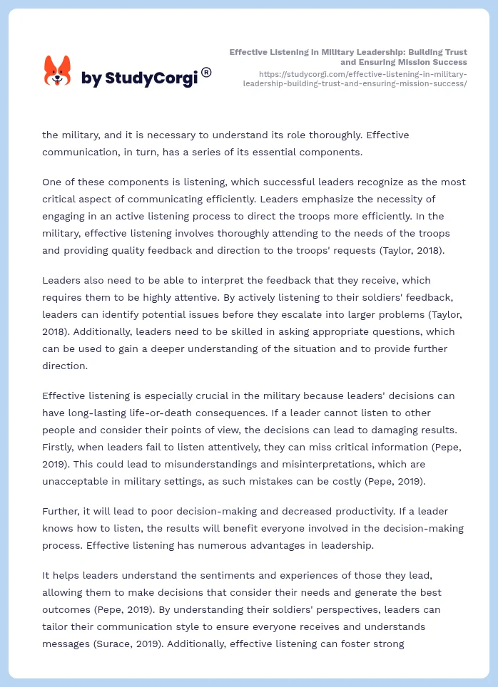 Effective Listening in Military Leadership: Building Trust and Ensuring Mission Success. Page 2