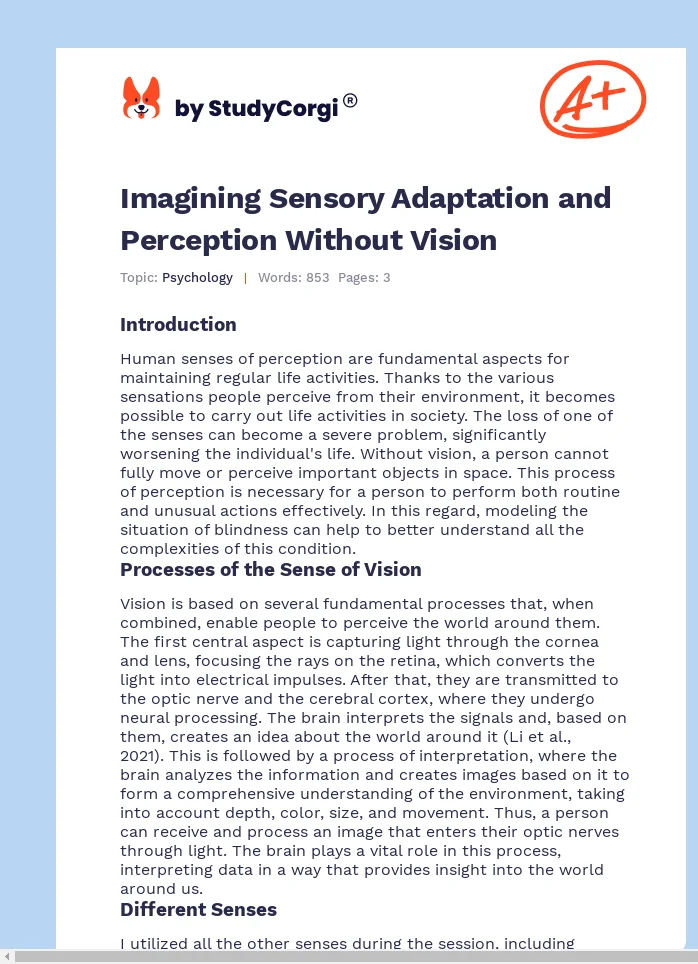 Imagining Sensory Adaptation and Perception Without Vision. Page 1