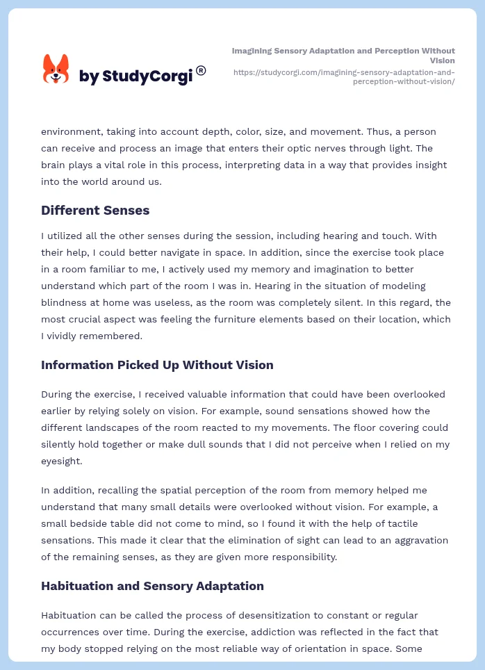 Imagining Sensory Adaptation and Perception Without Vision. Page 2