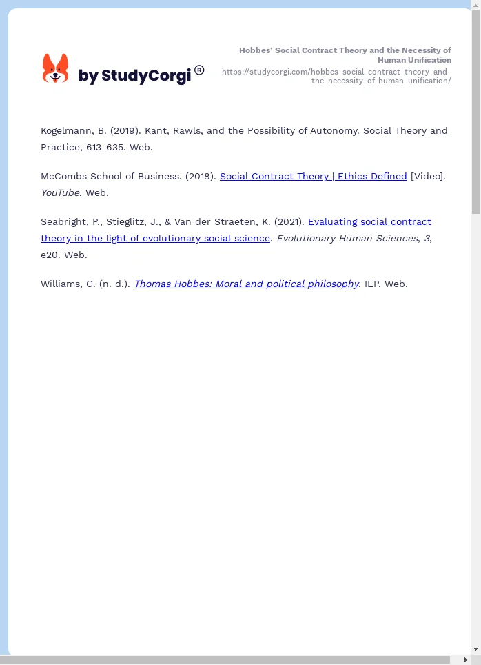 Hobbes’ Social Contract Theory and the Necessity of Human Unification. Page 2