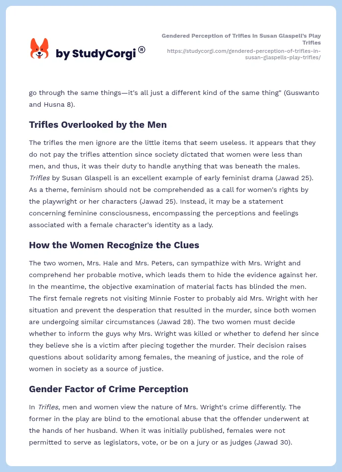 Gendered Perception of Trifles in Susan Glaspell’s Play Trifles. Page 2