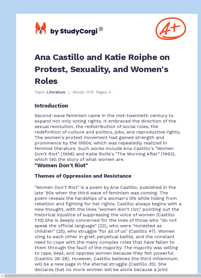 Ana Castillo and Katie Roiphe on Protest, Sexuality, and Women's Roles. Page 1