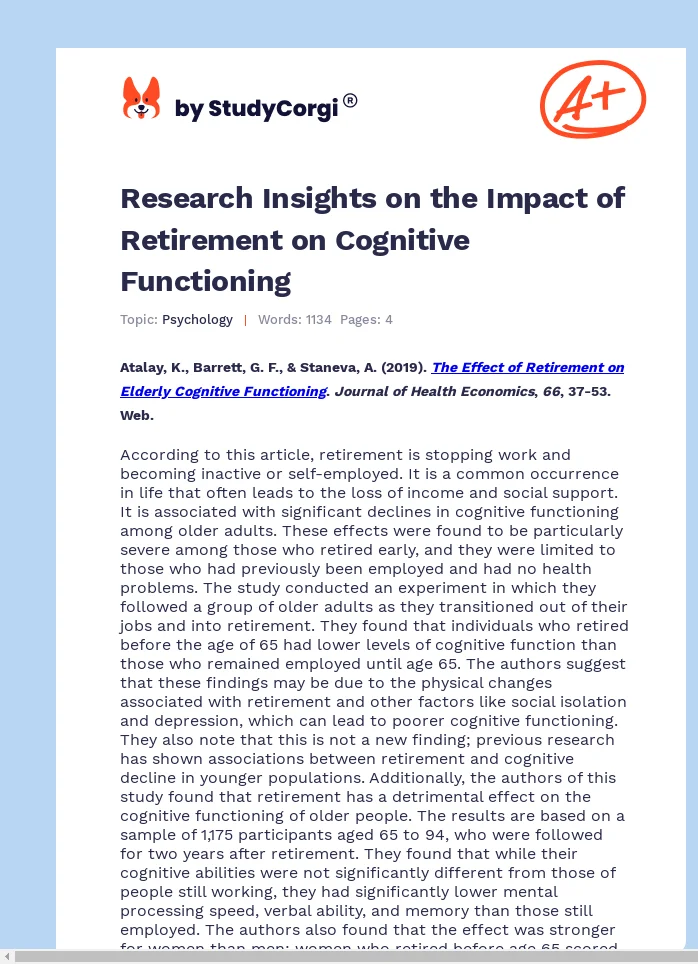 Research Insights on the Impact of Retirement on Cognitive Functioning. Page 1