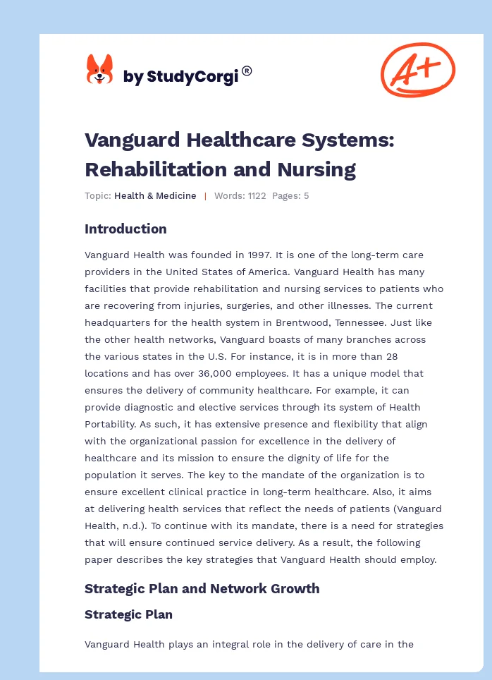 Vanguard Healthcare Systems: Rehabilitation and Nursing. Page 1