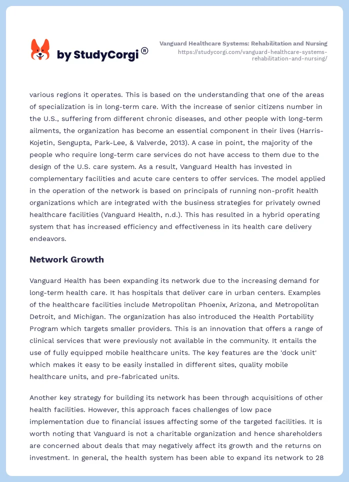 Vanguard Healthcare Systems: Rehabilitation and Nursing. Page 2