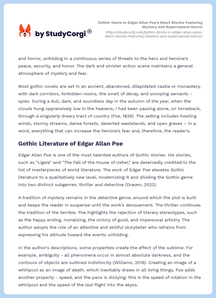 Gothic Genre in Edgar Allan Poe's Short Stories Featuring Mystery and Supernatural Horror. Page 2