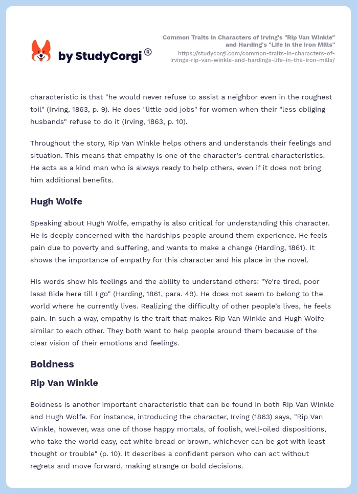 Common Traits in Characters of Irving's "Rip Van Winkle" and Harding's "Life in the Iron Mills". Page 2