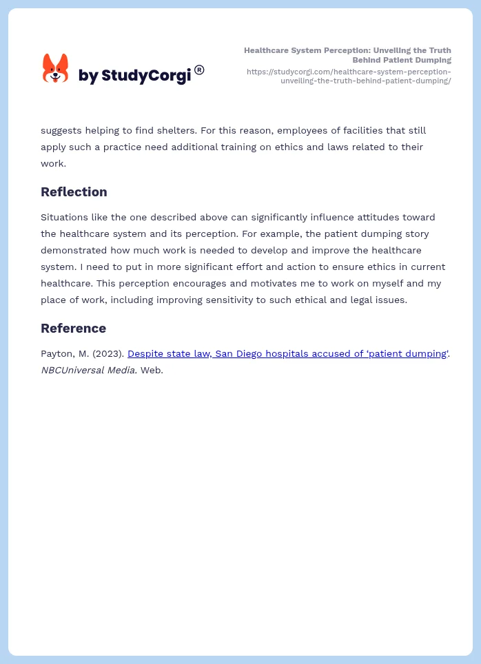 Healthcare System Perception: Unveiling the Truth Behind Patient Dumping. Page 2
