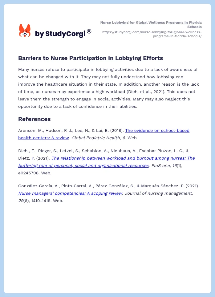 Nurse Lobbying for Global Wellness Programs in Florida Schools. Page 2