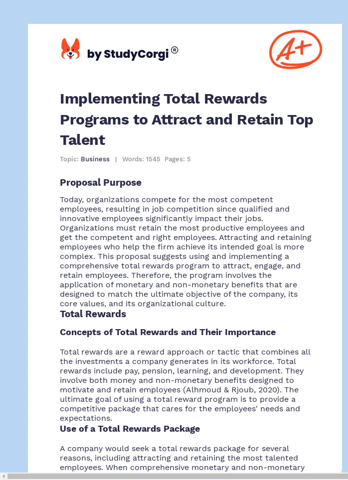 Implementing Total Rewards Programs to Attract and Retain Top Talent. Page 1