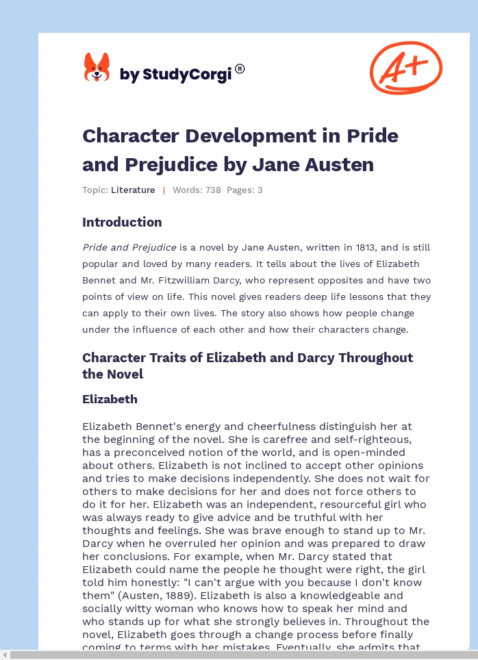 Character Development in Pride and Prejudice by Jane Austen. Page 1