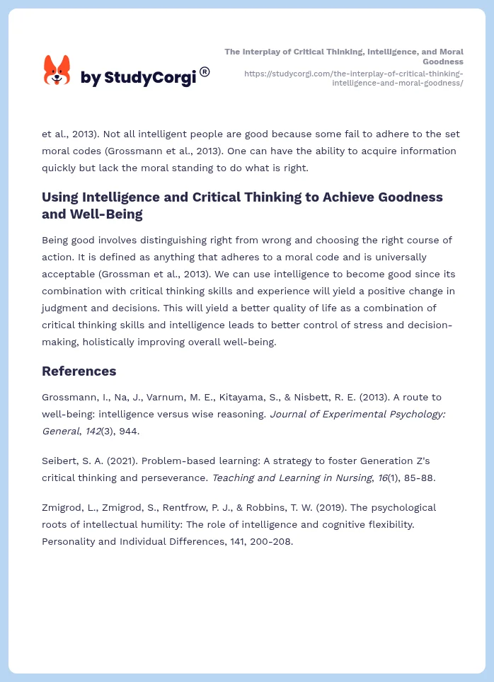 The Interplay of Critical Thinking, Intelligence, and Moral Goodness. Page 2