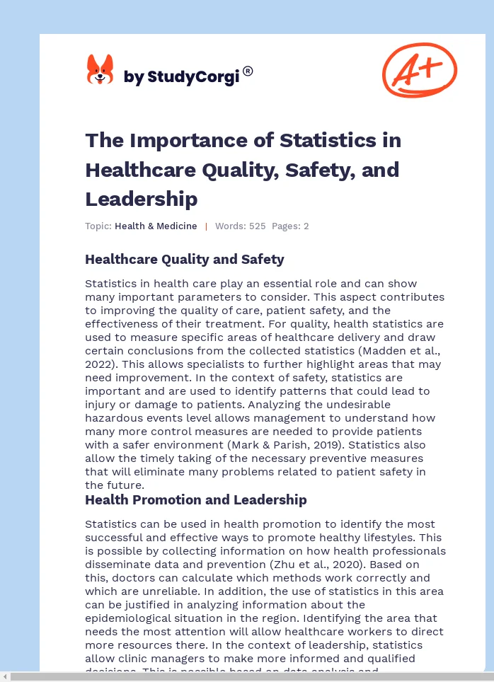 The Importance of Statistics in Healthcare Quality, Safety, and Leadership. Page 1