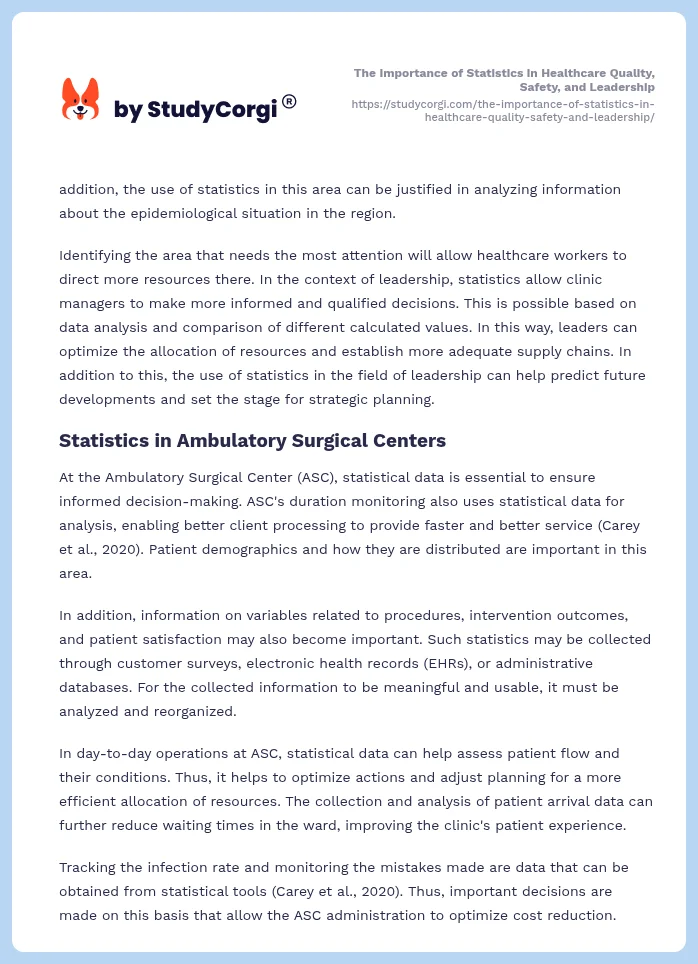 The Importance of Statistics in Healthcare Quality, Safety, and Leadership. Page 2