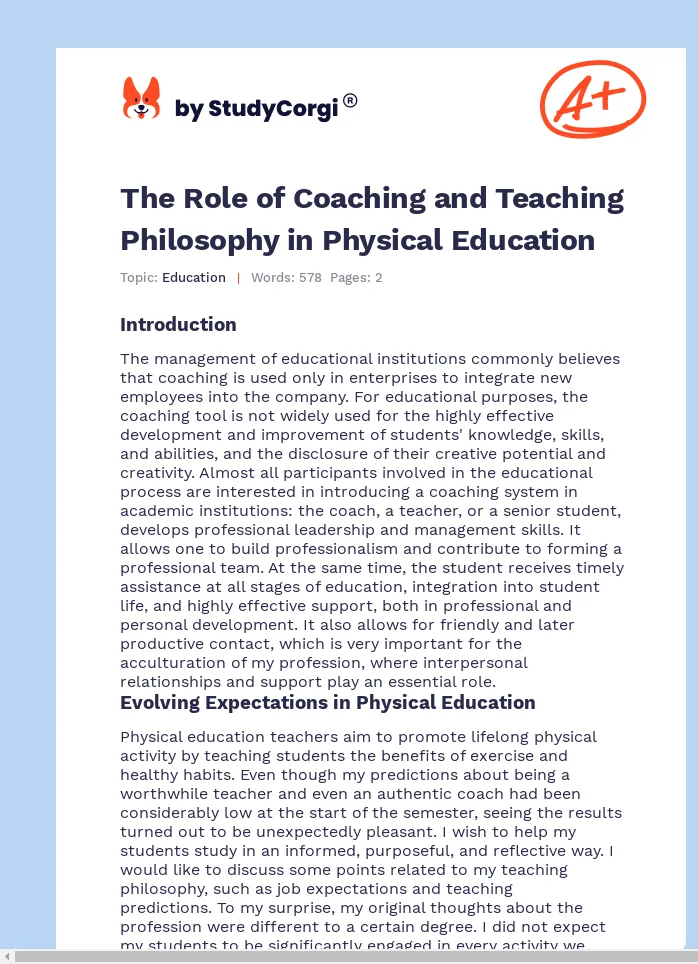 The Role of Coaching and Teaching Philosophy in Physical Education. Page 1