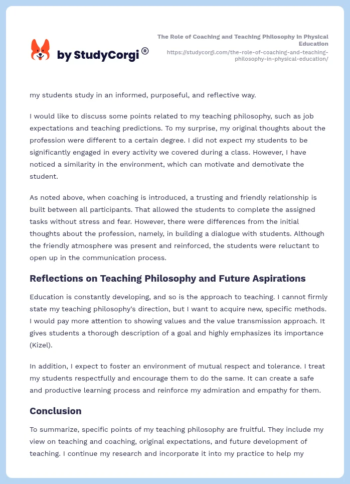 The Role of Coaching and Teaching Philosophy in Physical Education. Page 2