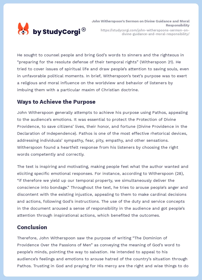 John Witherspoon’s Sermon on Divine Guidance and Moral Responsibility. Page 2