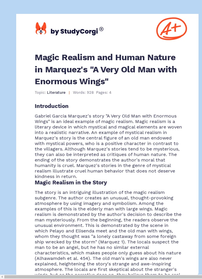 Magic Realism and Human Nature in Marquez's "A Very Old Man with Enormous Wings". Page 1