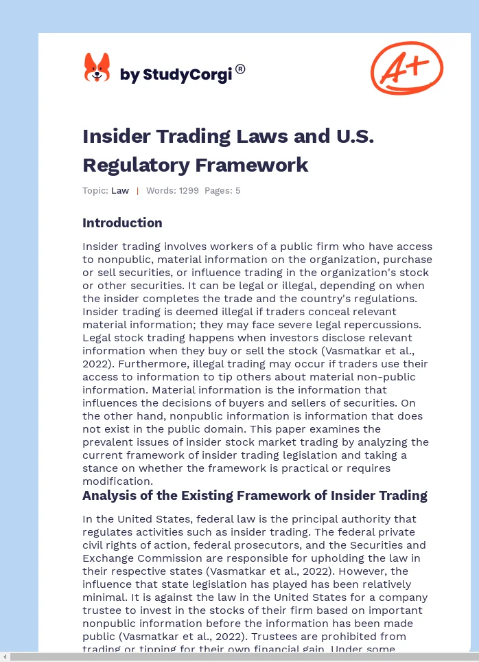 Insider Trading Laws and U.S. Regulatory Framework. Page 1