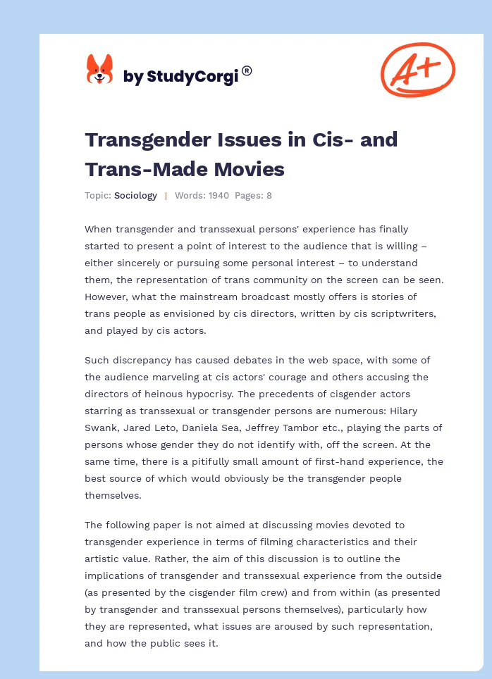 Transgender Issues in Cis- and Trans-Made Movies. Page 1
