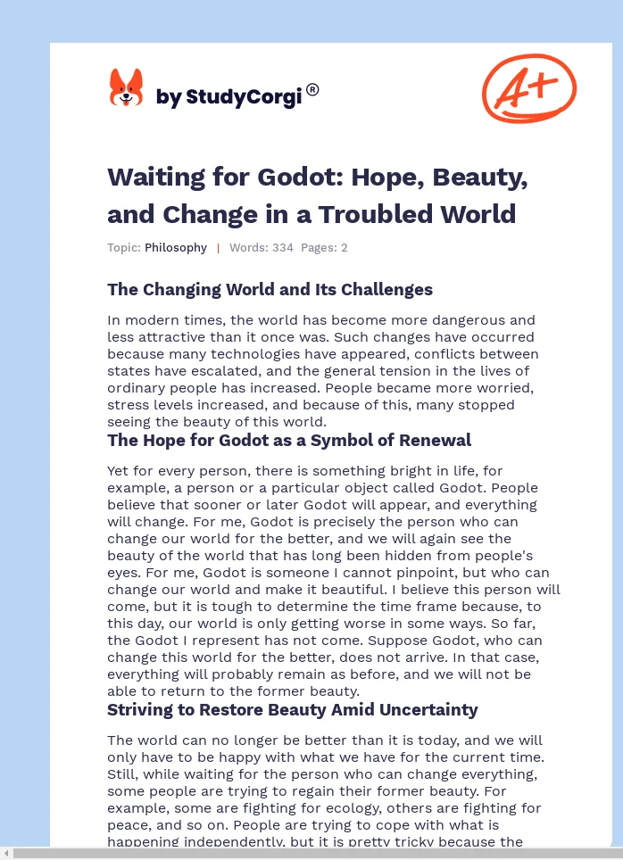 Waiting for Godot: Hope, Beauty, and Change in a Troubled World. Page 1