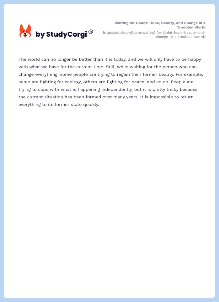Waiting for Godot: Hope, Beauty, and Change in a Troubled World. Page 2