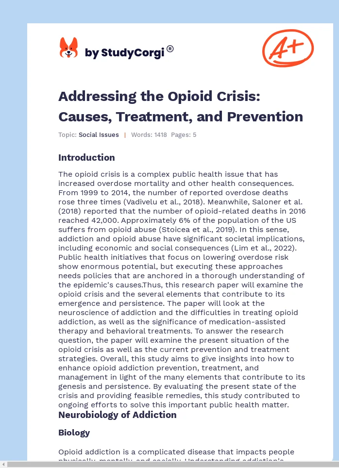 Addressing the Opioid Crisis: Causes, Treatment, and Prevention. Page 1