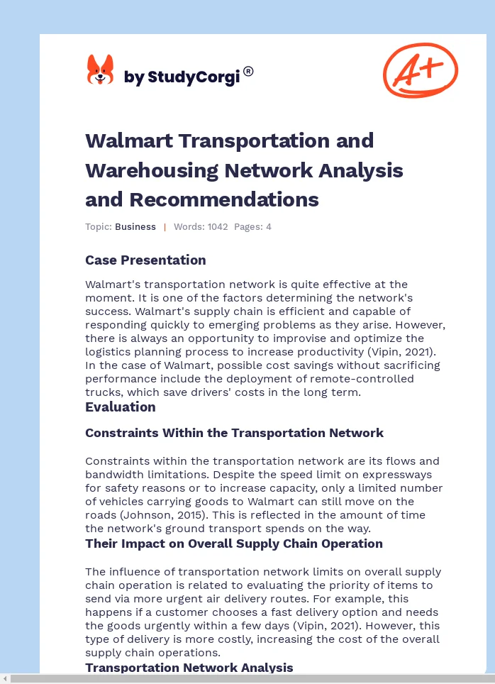 Walmart Transportation and Warehousing Network Analysis and Recommendations. Page 1