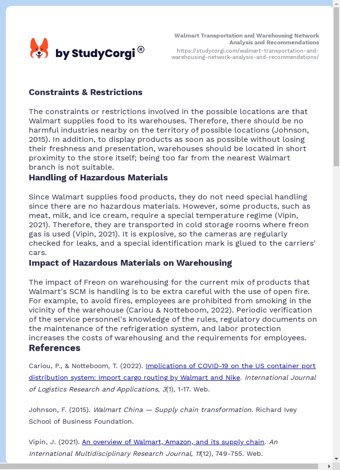 Walmart Transportation and Warehousing Network Analysis and Recommendations. Page 2