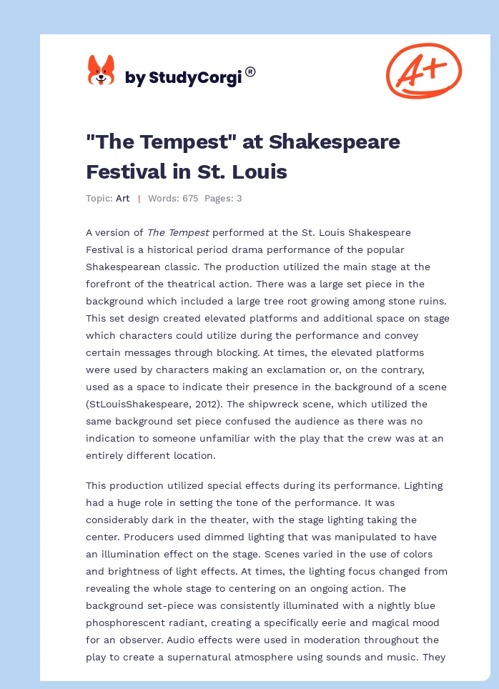 "The Tempest" at Shakespeare Festival in St. Louis. Page 1