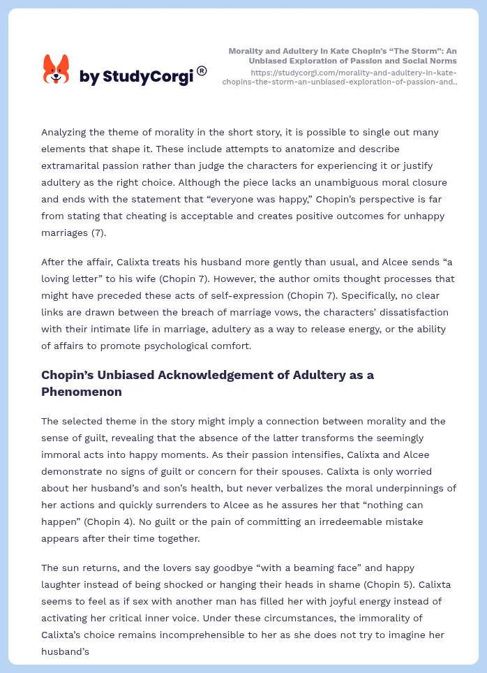 Morality and Adultery in Kate Chopin’s “The Storm”: An Unbiased Exploration of Passion and Social Norms. Page 2
