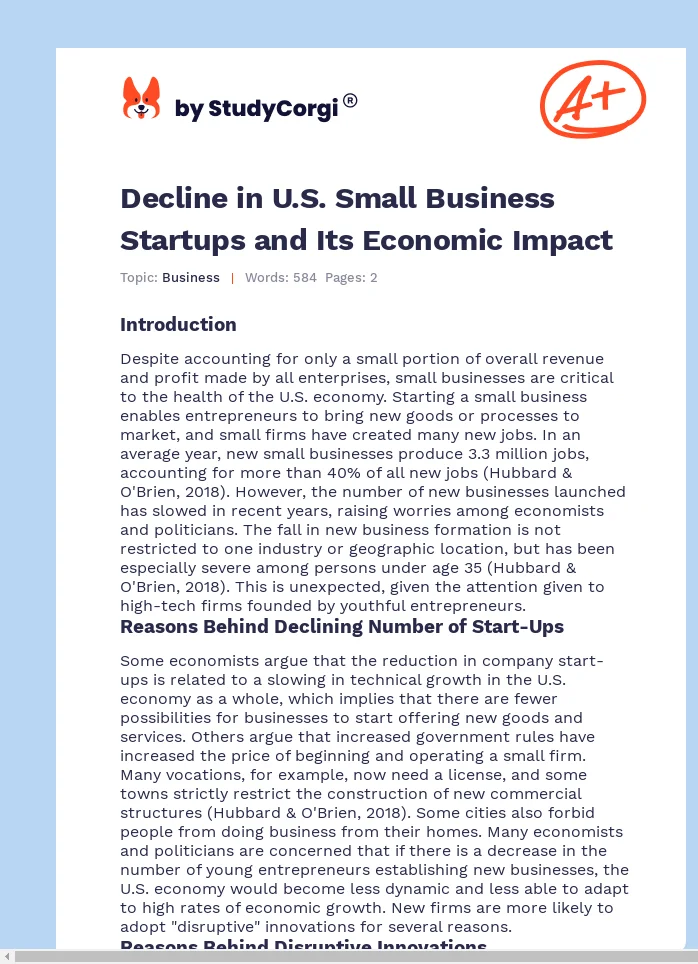 Decline in U.S. Small Business Startups and Its Economic Impact. Page 1